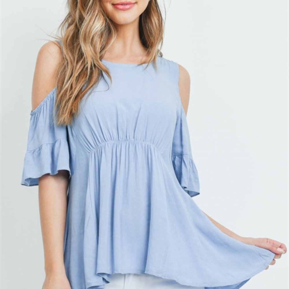 FRESH TAKE Cold Shoulder Top- Blue - Picture 5 of 5